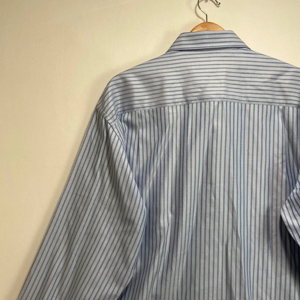 Ermenegildo Zegna Mens 3XL Blue White Striped Cotton Long Sleeve  Shirt - Picture 10 of 11